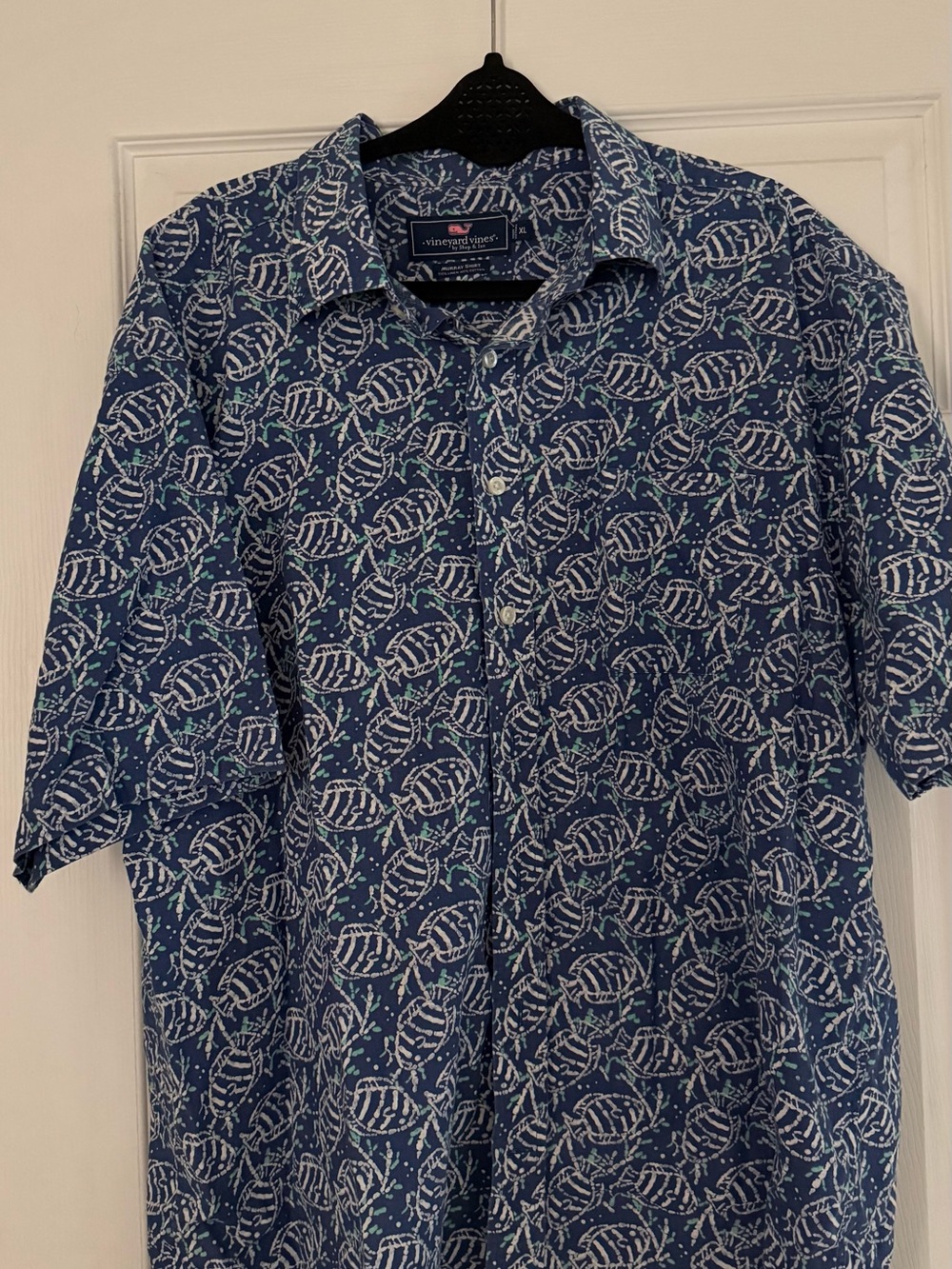 Vineyard Vines Navy Short-Sleeve Leaf Print Murray Button-Down Shirt